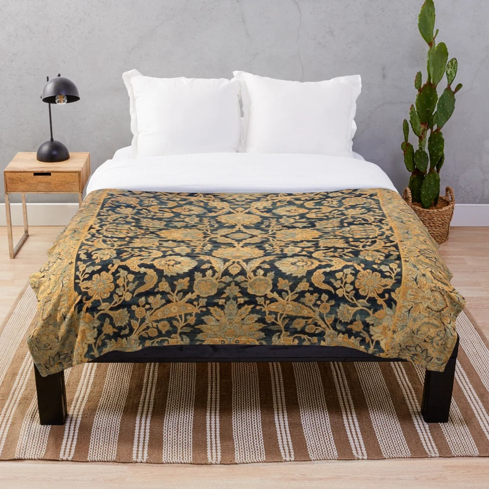 Antique Persian Kirman rug inspired plush blanket