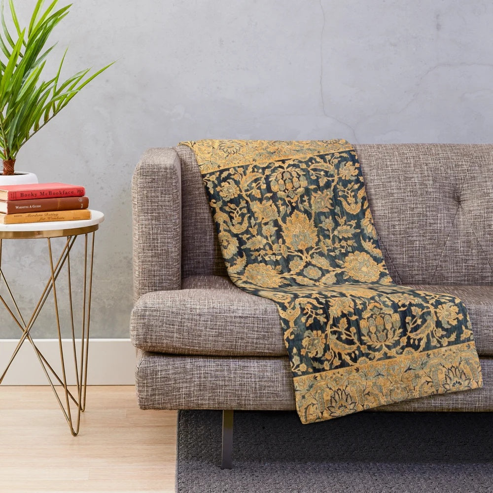 Antique Persian Kirman rug inspired plush blanket