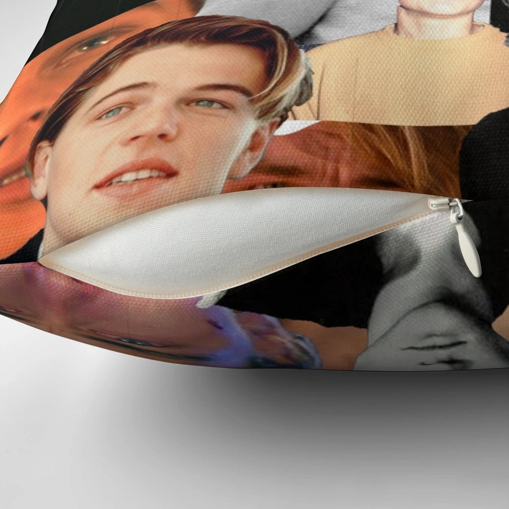 Vintage-style collage of young Leonardo DiCaprio from hit movies like Titanic, Inception, and The Wolf of Wall Street.