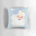 Vintage light blue Christmas pillow featuring a winking Santa Claus design