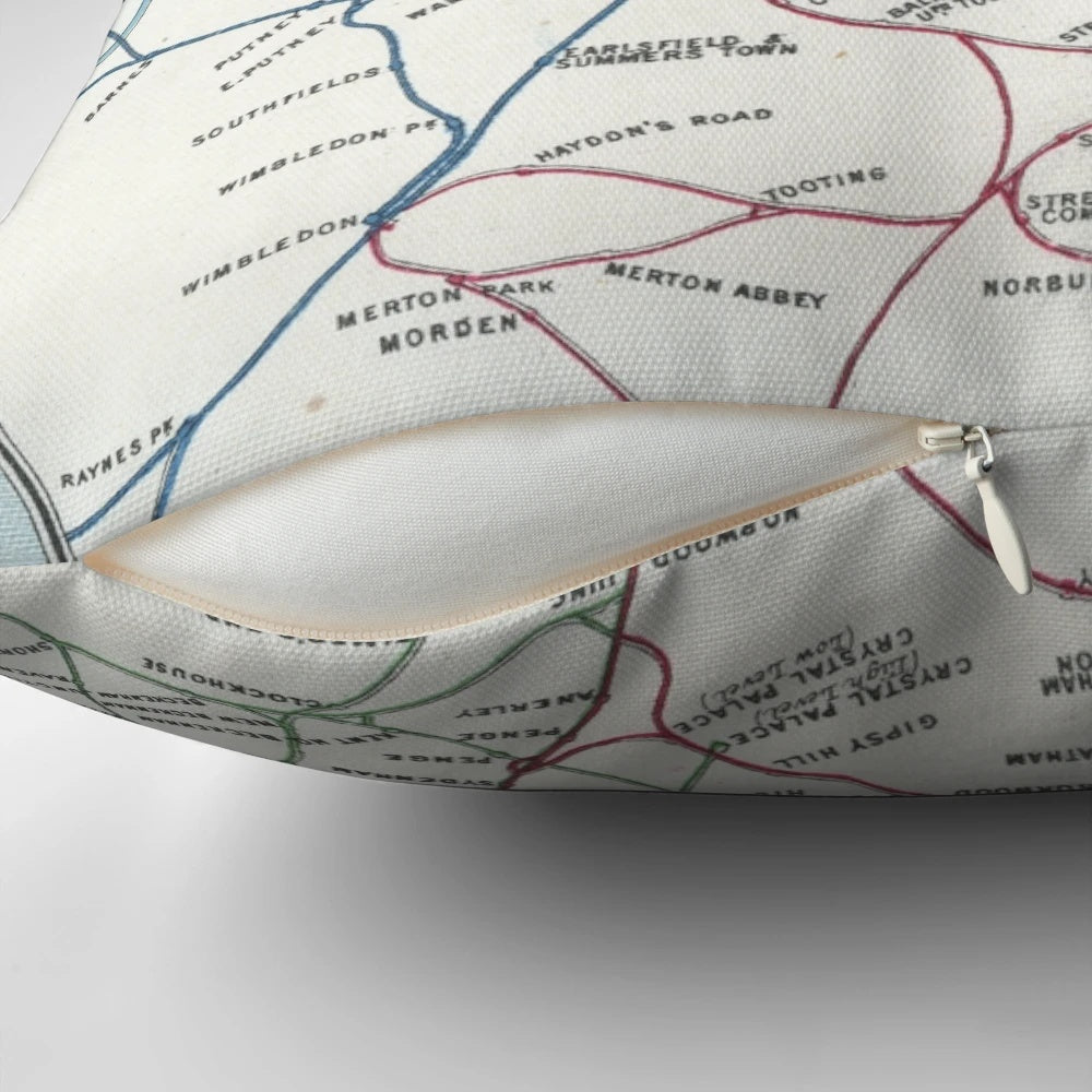 Vintage London Railway Map Pillow - Decorative Cushion for Home Decor