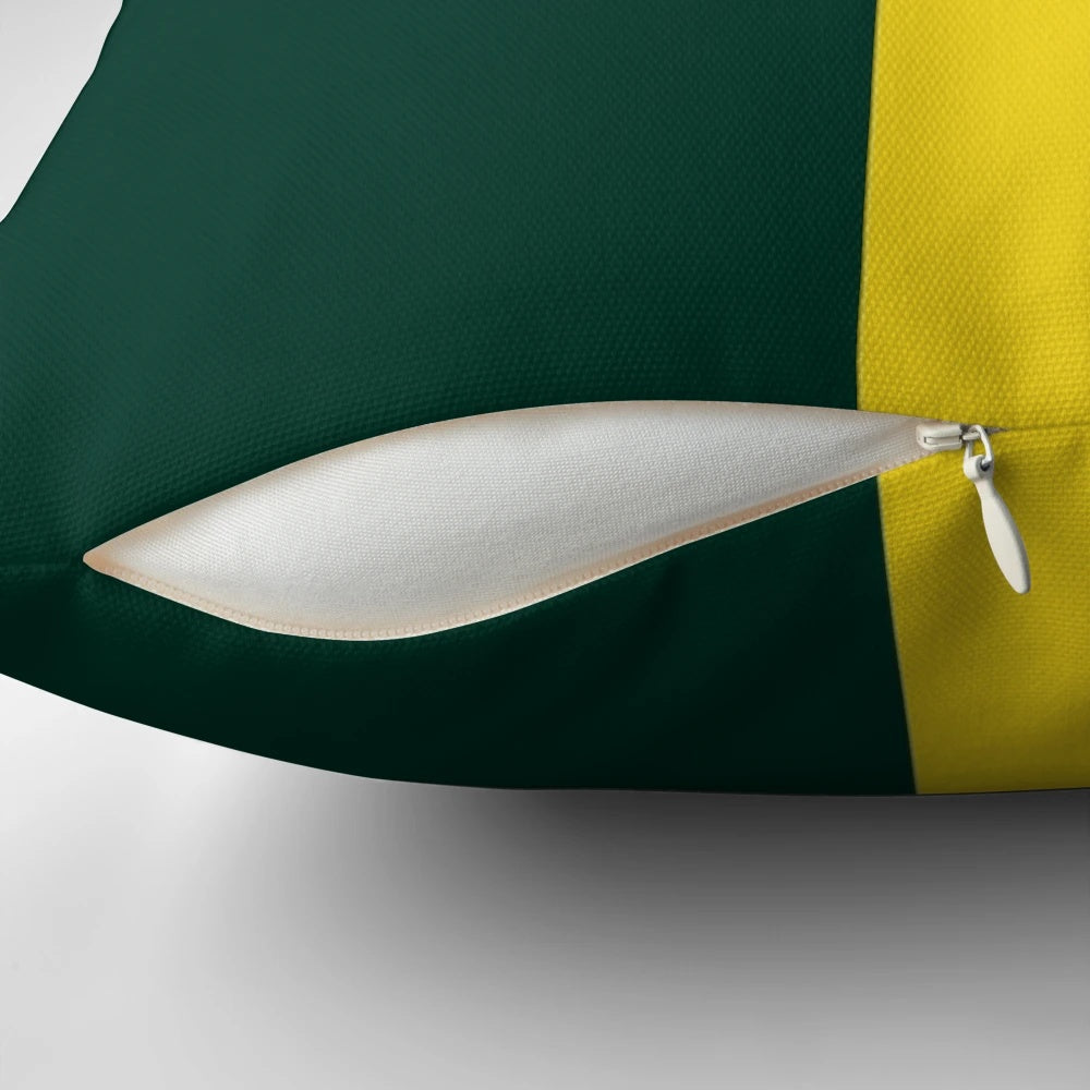 Pillow featuring the vintage green and yellow livery of the iconic Lotus 49 Formula One racing car driven by champion Jim Clark.