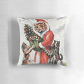 Vintage Louis Wain illustration of a cat dressed as Father Christmas on a cozy pillow