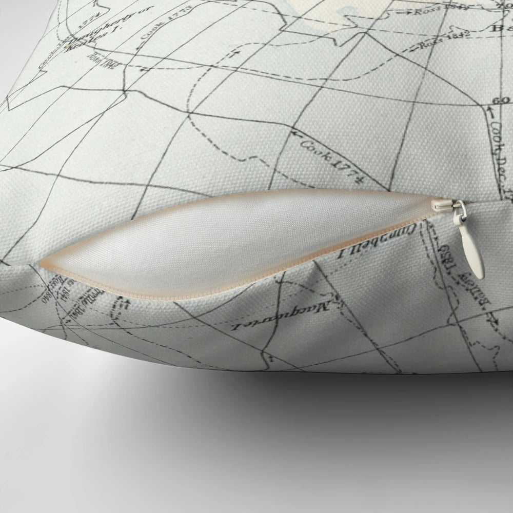 Vintage map of Antarctica printed on a high-quality pillow for decor