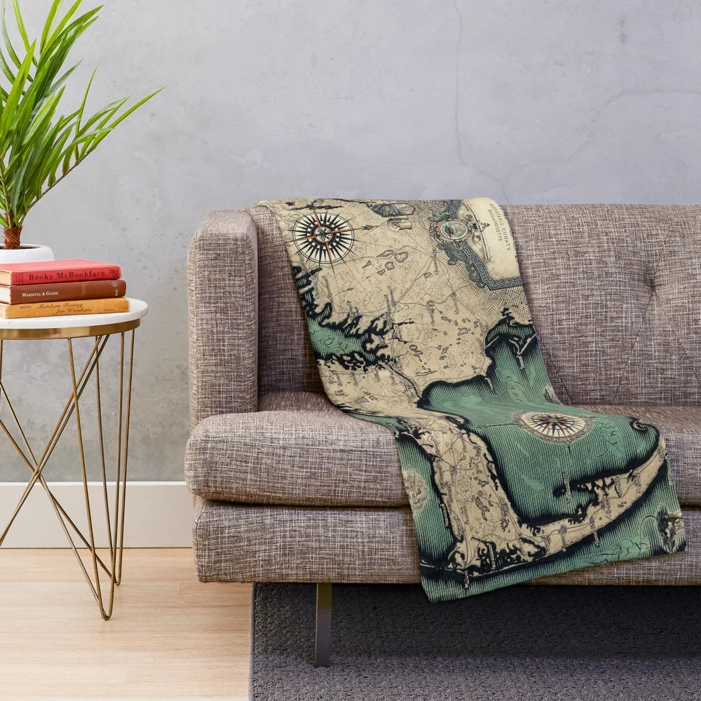 Vintage map of Cape Cod and Barnstable County, Massachusetts printed on a plush blanket