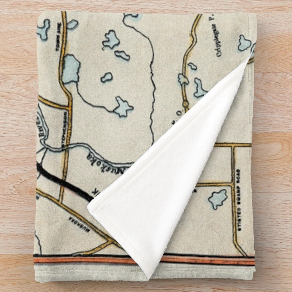 Vintage map of Lake of Bays, Ontario printed on a cozy plush blanket