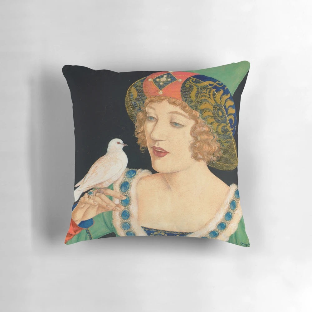 Vintage inspired pillow featuring a portrait of Hollywood star Marion Davies dressed as a princess