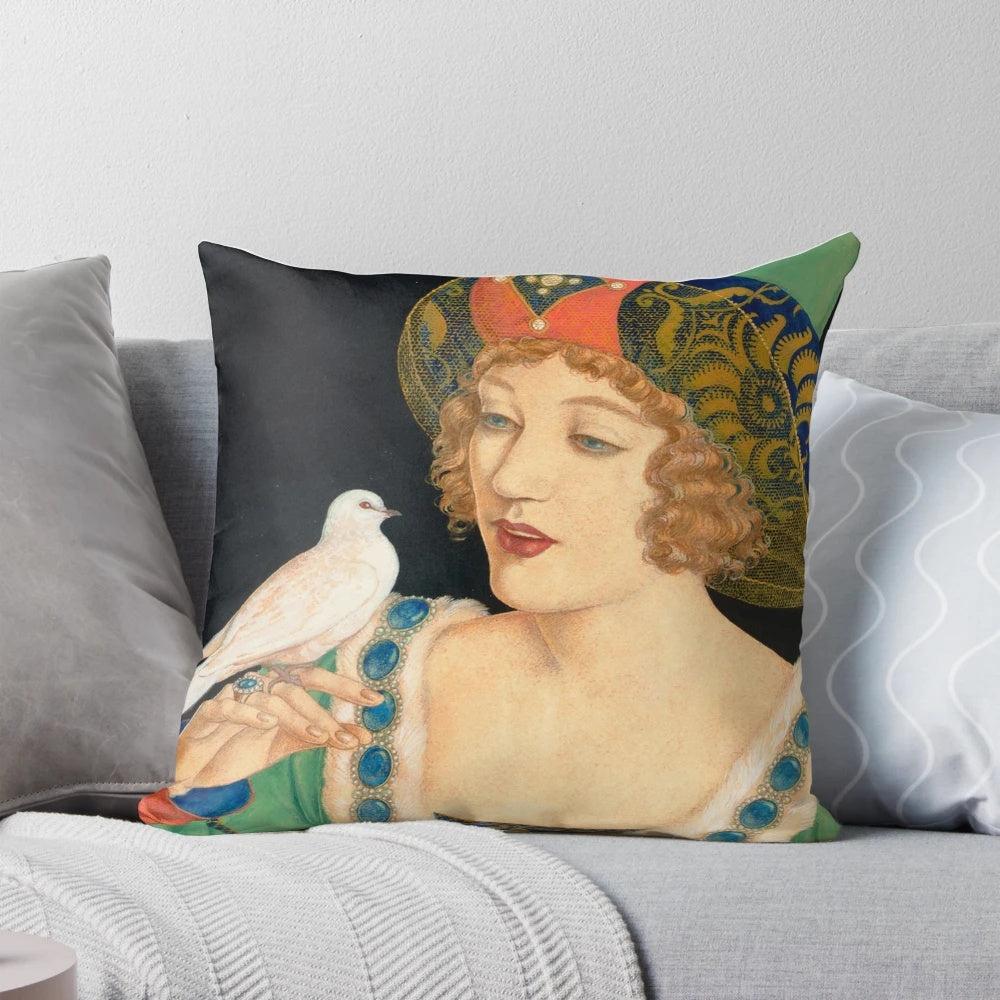 Vintage inspired pillow featuring a portrait of Hollywood star Marion Davies dressed as a princess