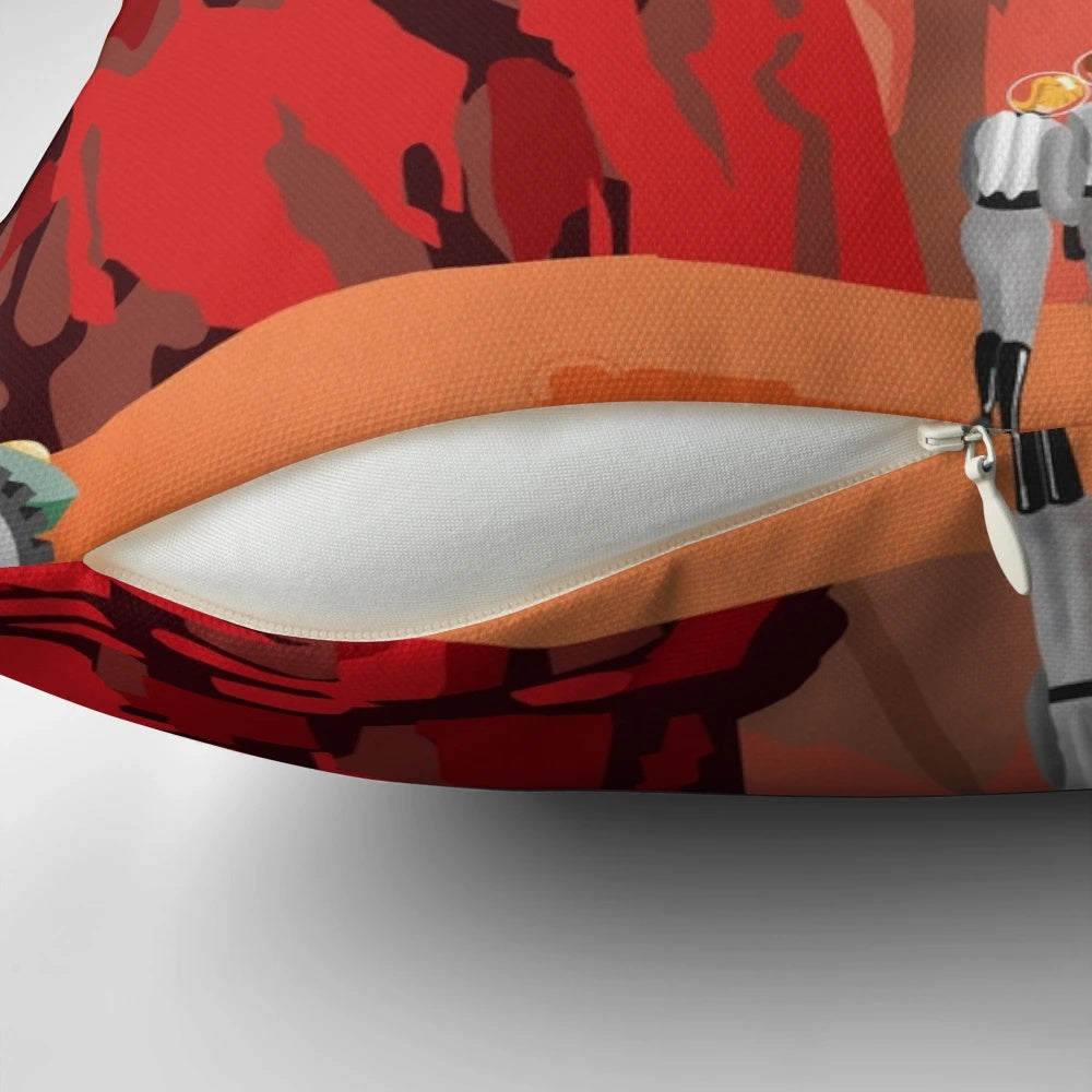 Vintage-style Mars travel poster printed on a soft, plush pillow for home or kids' room decor.