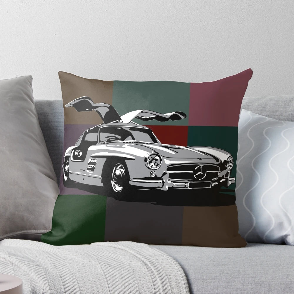 Vintage Mercedes Benz 300SL Gullwing art blocks pillow featuring classic car design