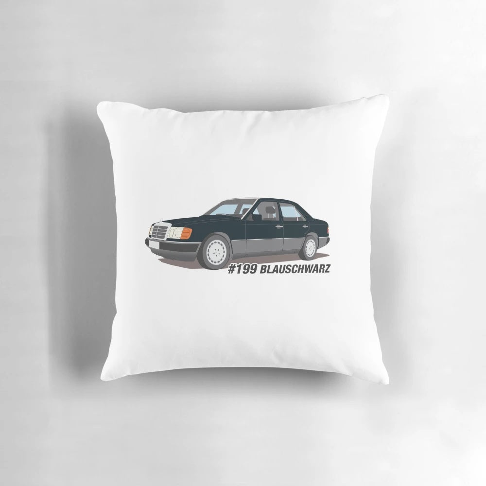 Vintage silver-colored Mercedes W124 E-Class car pillow with a classic, retro design