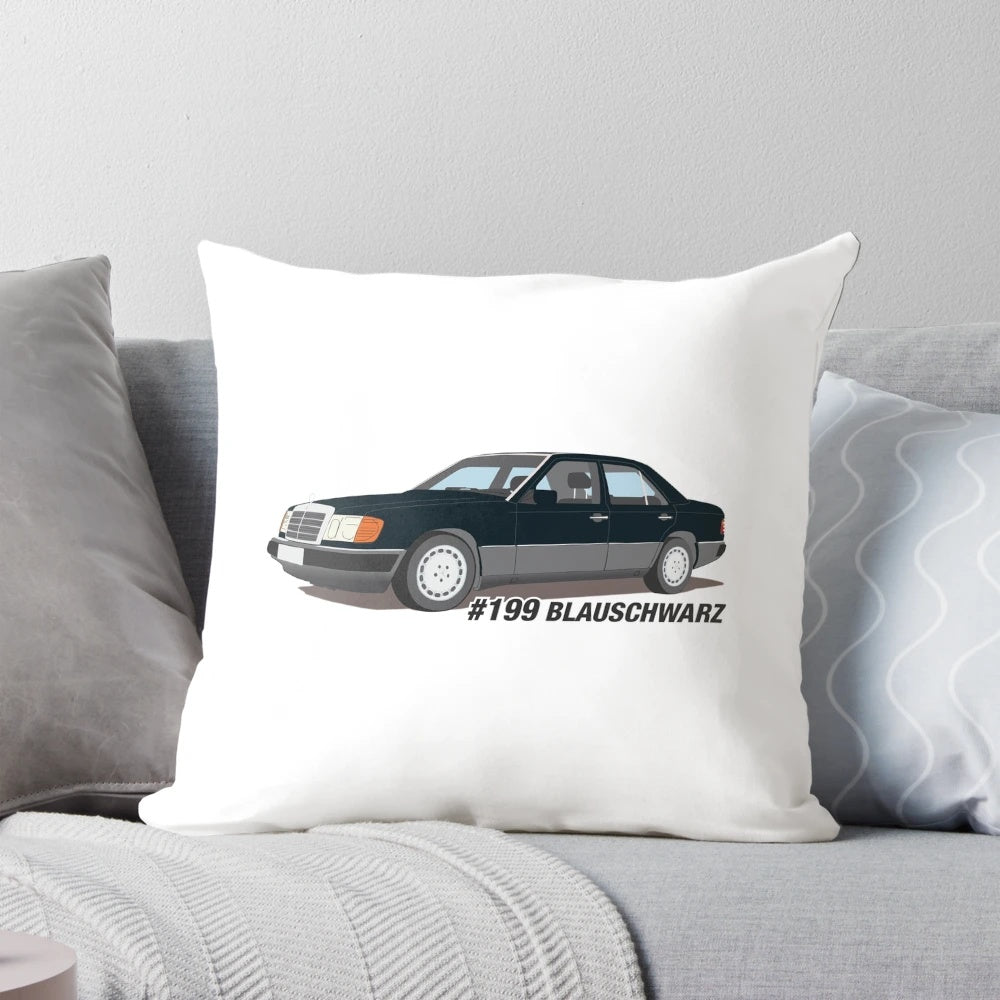 Vintage silver-colored Mercedes W124 E-Class car pillow with a classic, retro design