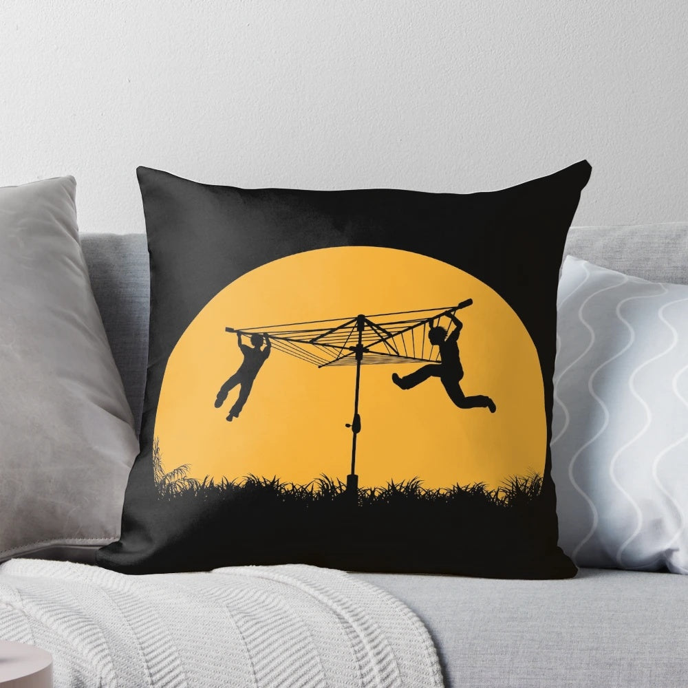 Merry-go-round sunset silhouette pillow with vintage vector art graphics
