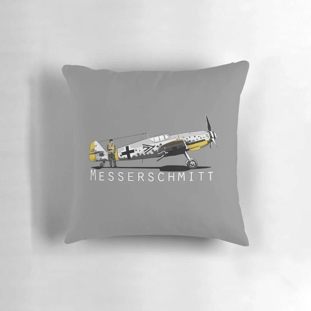 Soft, plush pillow featuring the iconic Messerschmitt BF 109 World War II German fighter aircraft.