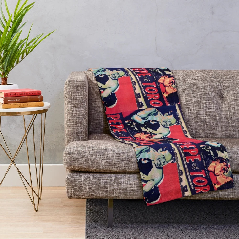 Vintage Mexican cinema inspired plush blanket featuring iconic film stars