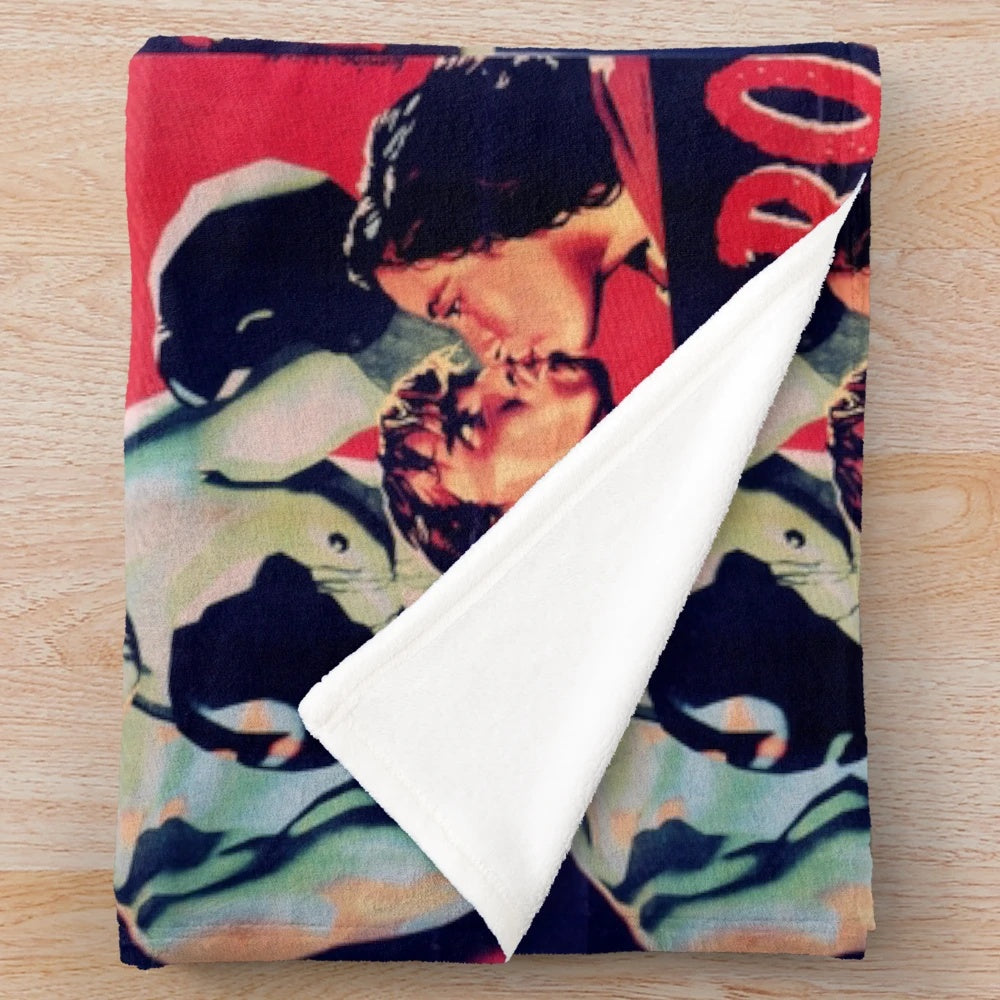 Vintage Mexican cinema inspired plush blanket featuring iconic film stars