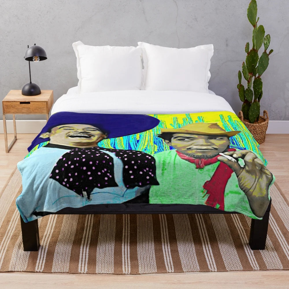 Plush blanket featuring vintage black and white movie stars Pedro Infante and Cantinflas