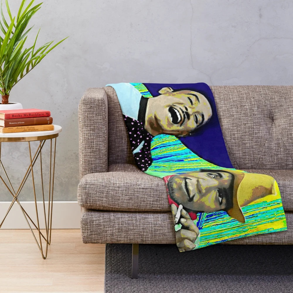 Plush blanket featuring vintage black and white movie stars Pedro Infante and Cantinflas
