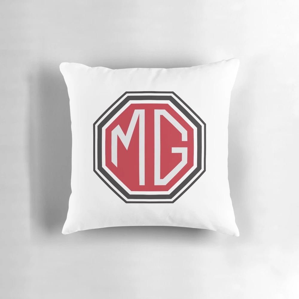 Vintage MG logo pillow featuring the iconic British sports car design
