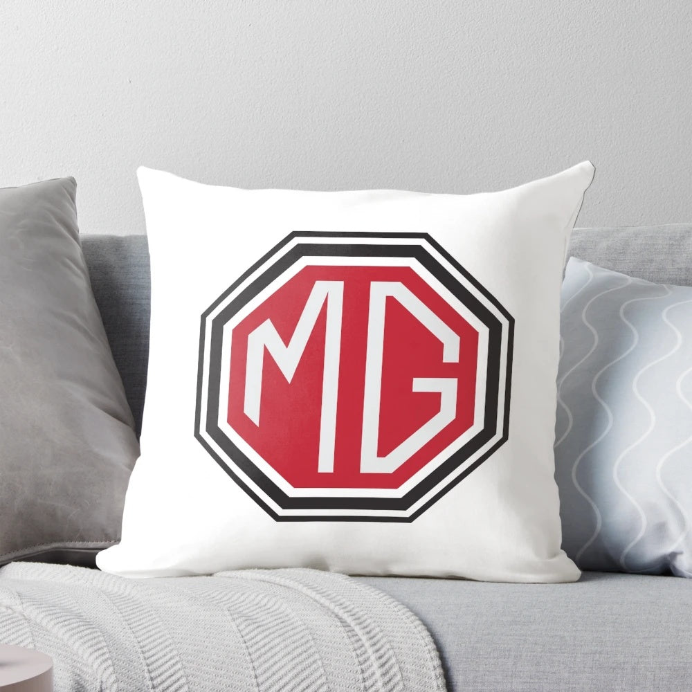 Vintage MG logo pillow featuring the iconic British sports car design