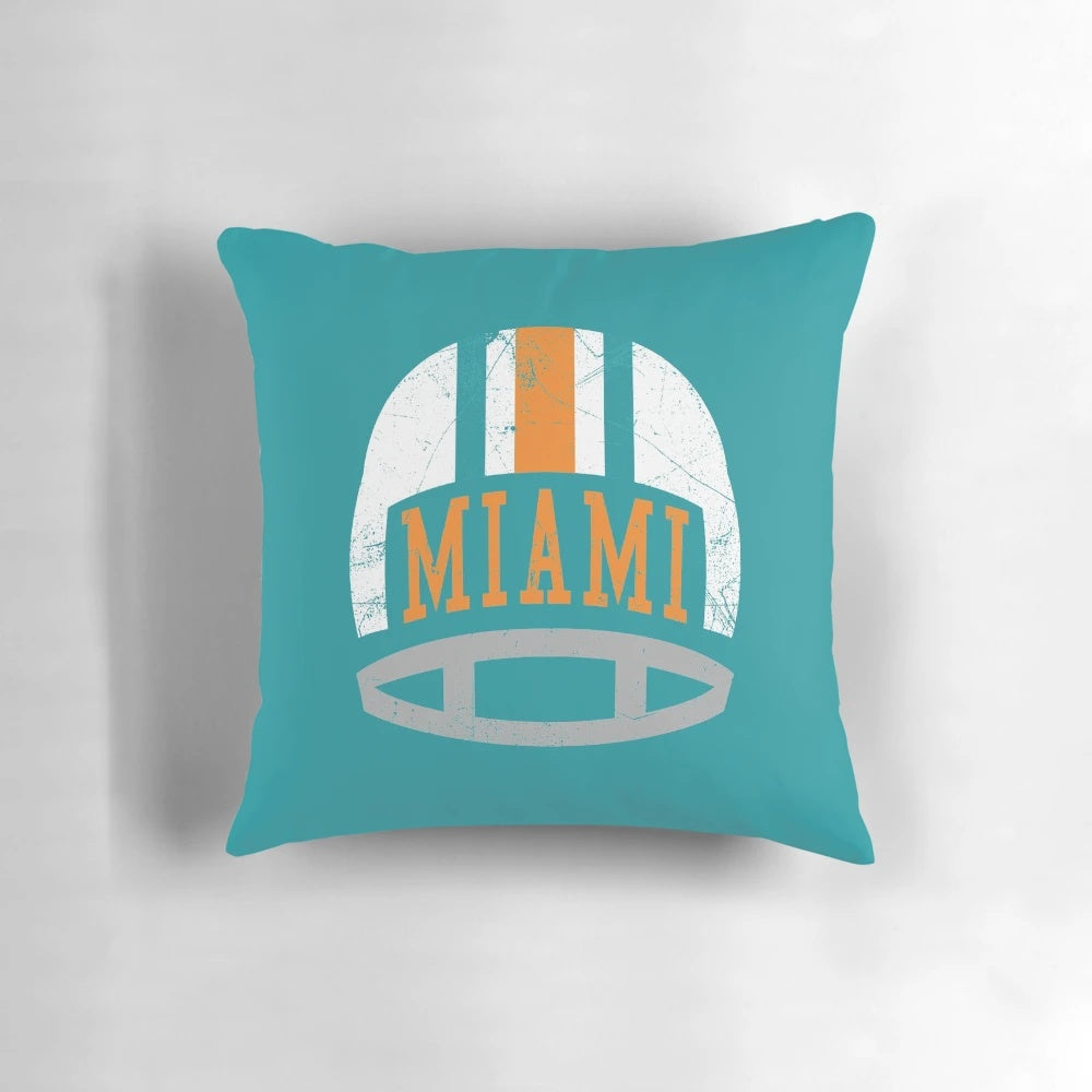 Vintage Miami Dolphins Retro Helmet Aqua Pillow with Football Team Logo