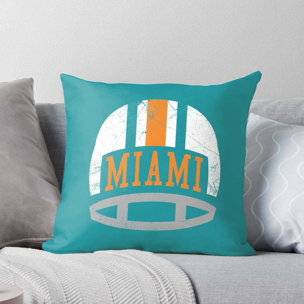 Vintage Miami Dolphins Retro Helmet Aqua Pillow with Football Team Logo