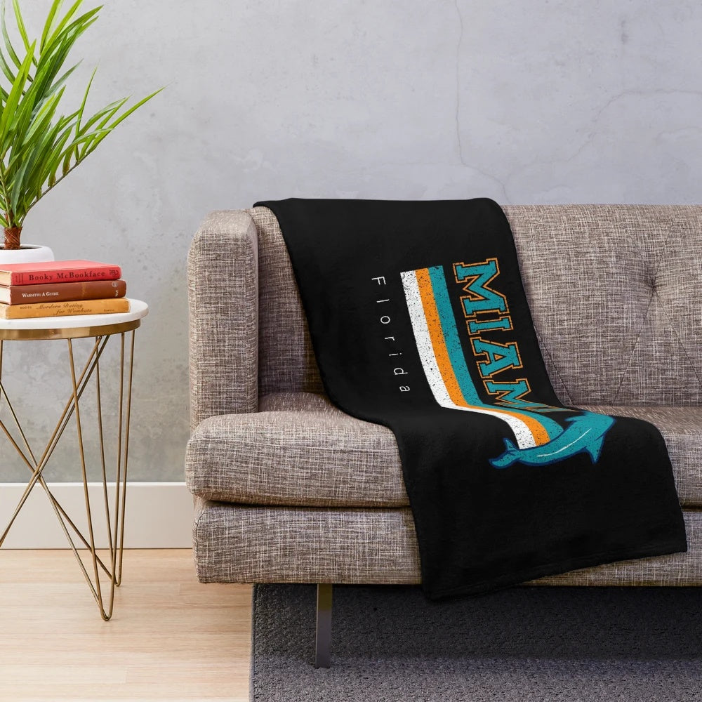 Vintage Miami Dolphins Retro Sports Plush Blanket