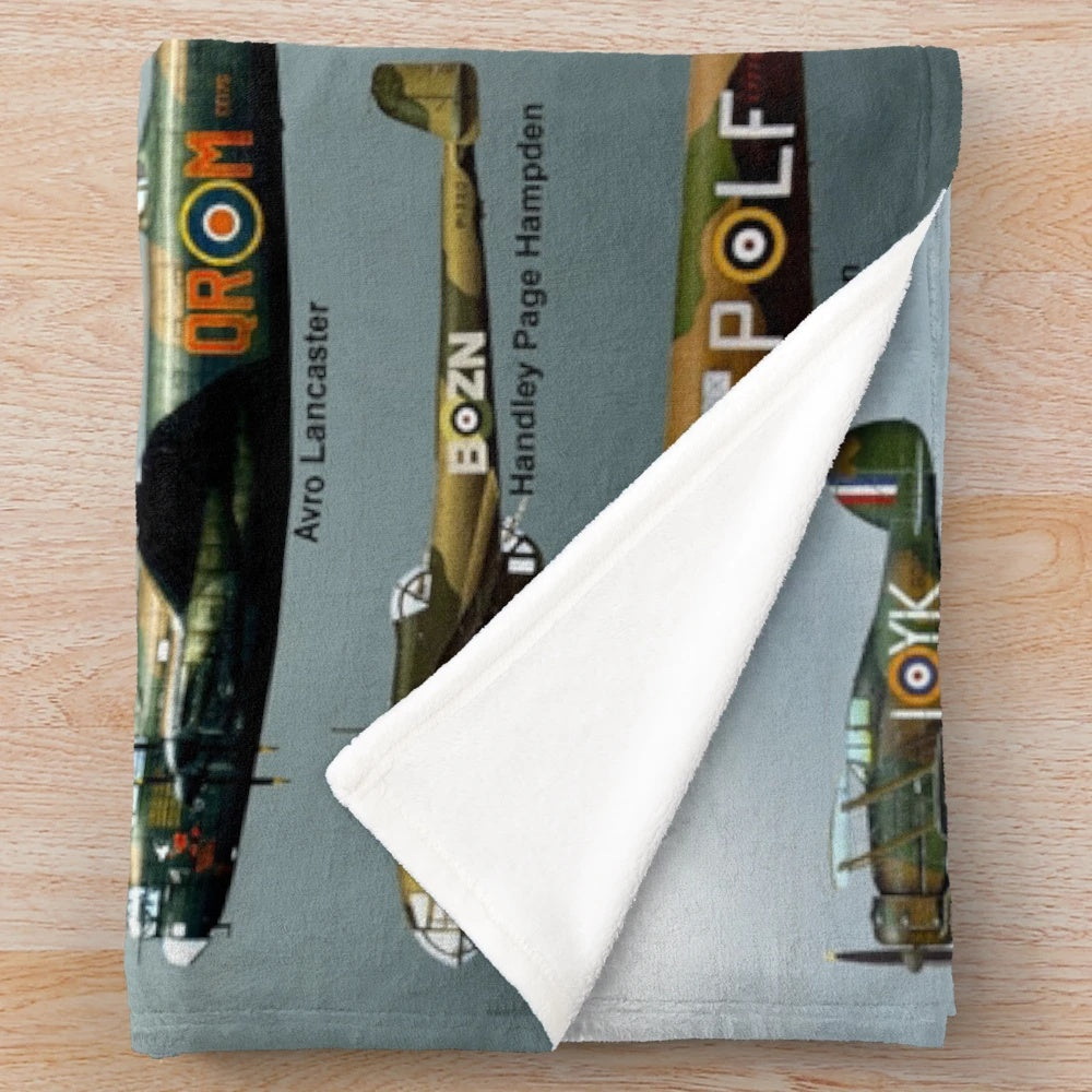 Plush blanket featuring vintage military aircraft from the Royal Air Force during World War 2