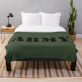 Vintage military-inspired plush blanket with classic army logo and distressed camouflage design
