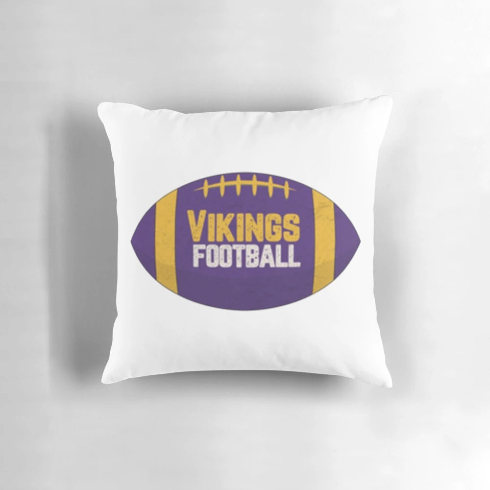 Vintage-style Minnesota Vikings football themed throw pillow with team logo and player names