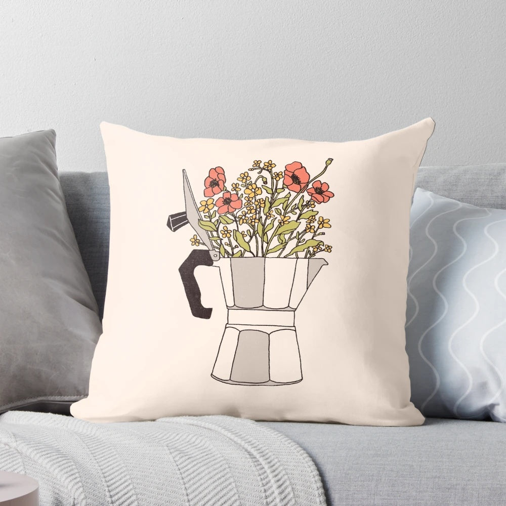 Moka Flowers Vintage Inspired Decorative Throw Pillow