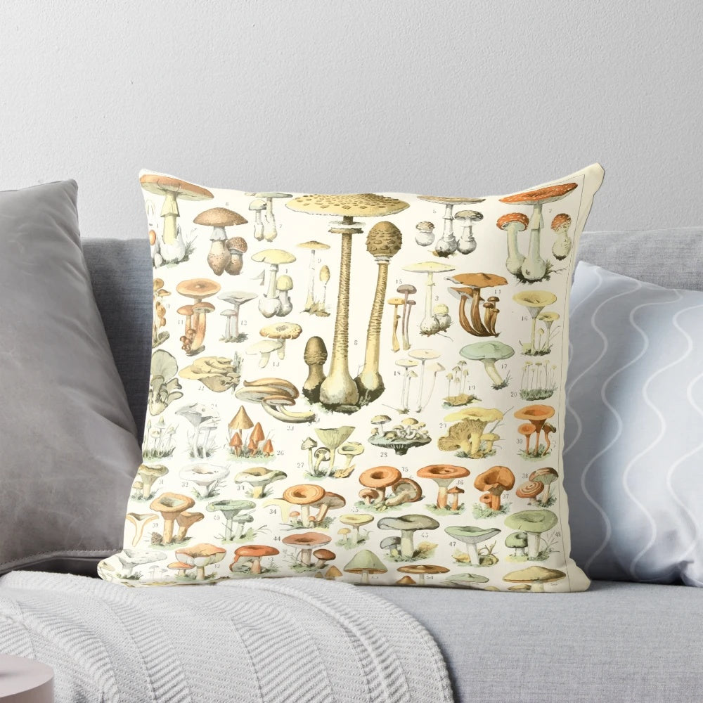 Vintage illustration of a mollusk, or champignon, by Adolphe Millot on a decorative pillow.
