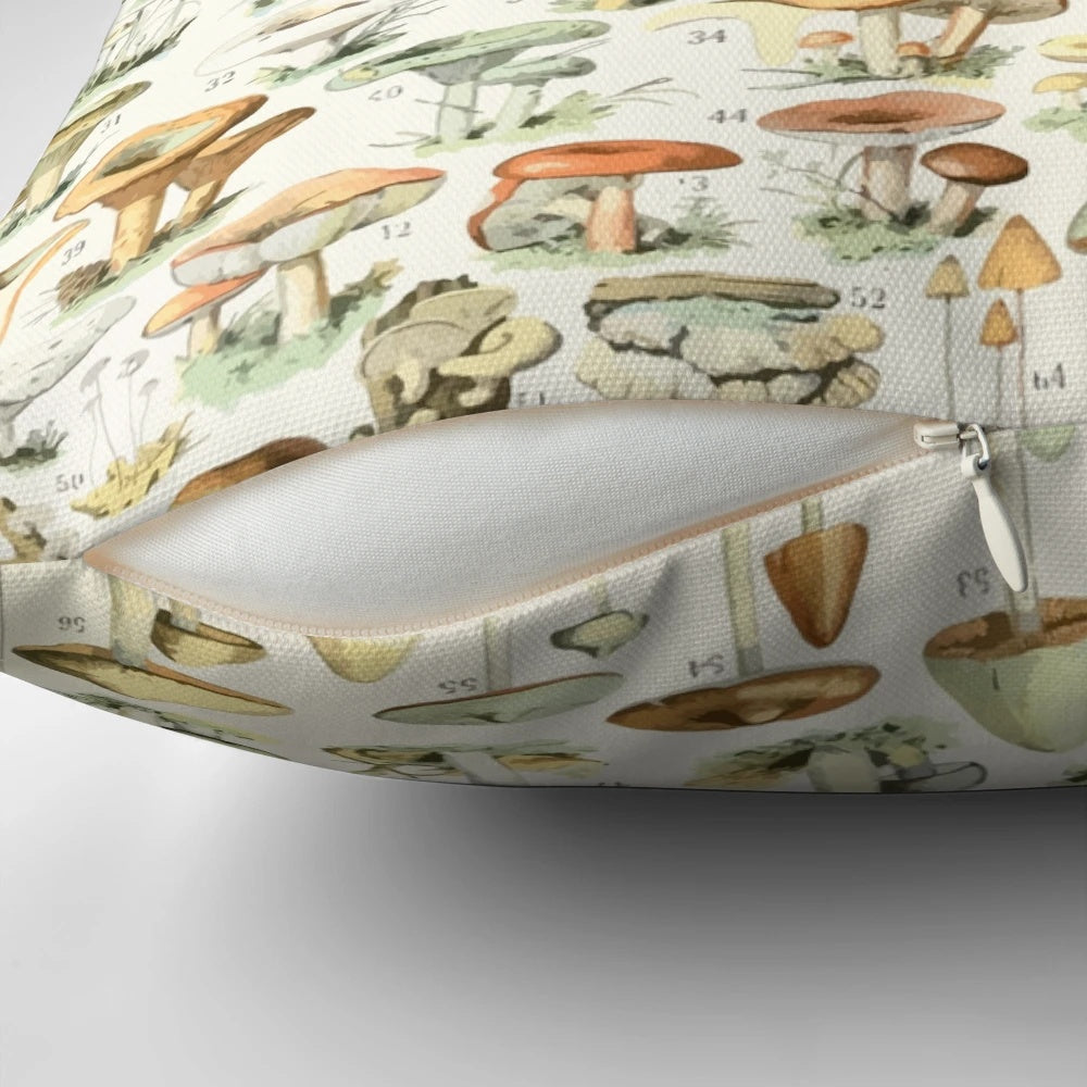 Vintage illustration of a mollusk, or champignon, by Adolphe Millot on a decorative pillow.