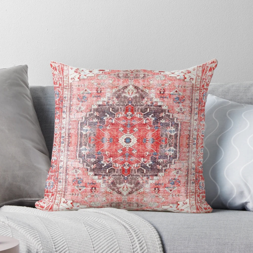 Vintage Moroccan Bohemian style throw pillow with traditional oriental fabric design