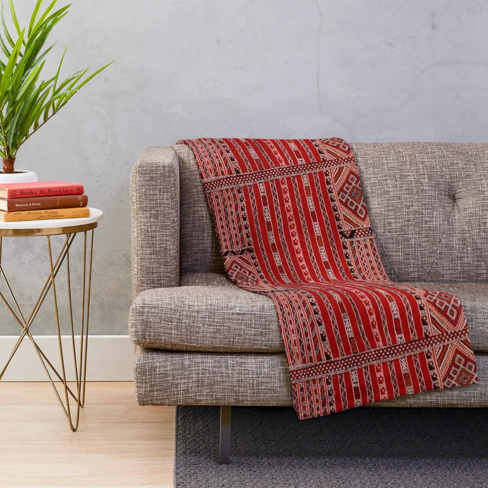 Vintage Moroccan pattern plush blanket in warm palette colors