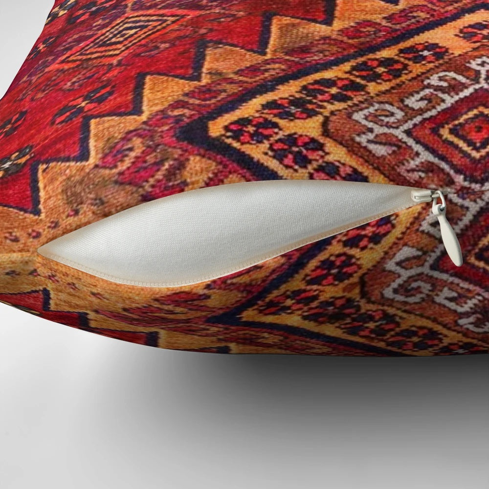 Vintage Moroccan style pillow with intricate damask pattern and earthy tones