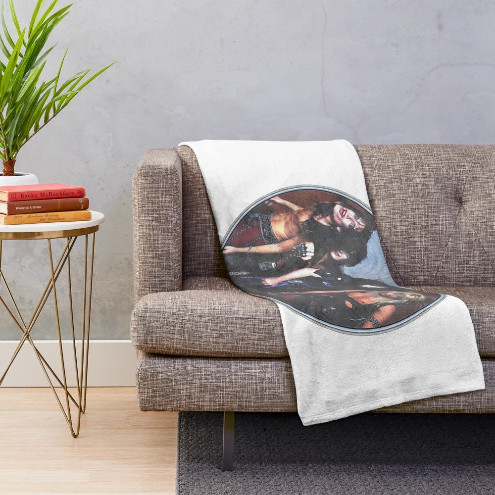Vintage Motley Crue inspired plush blanket featuring band's logo and imagery