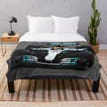Vintage motorsport digital art illustration of Lewis Hamilton's Formula 1 car on a plush blanket