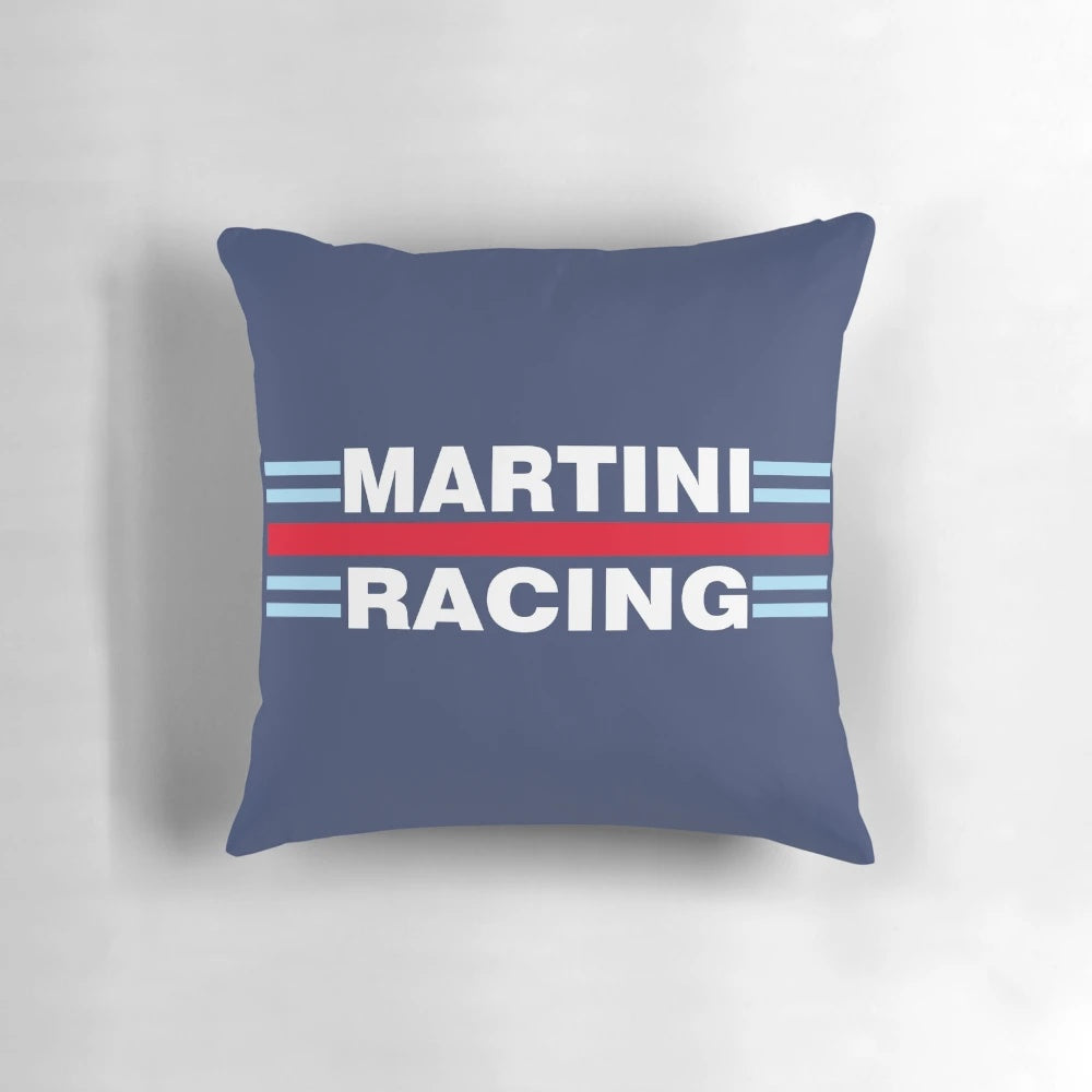 Vintage Motorsport Racing Pillow featuring the iconic Martini racing livery design