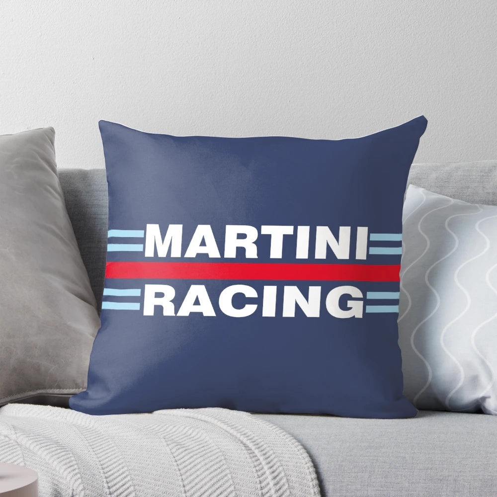 Vintage Motorsport Racing Pillow featuring the iconic Martini racing livery design