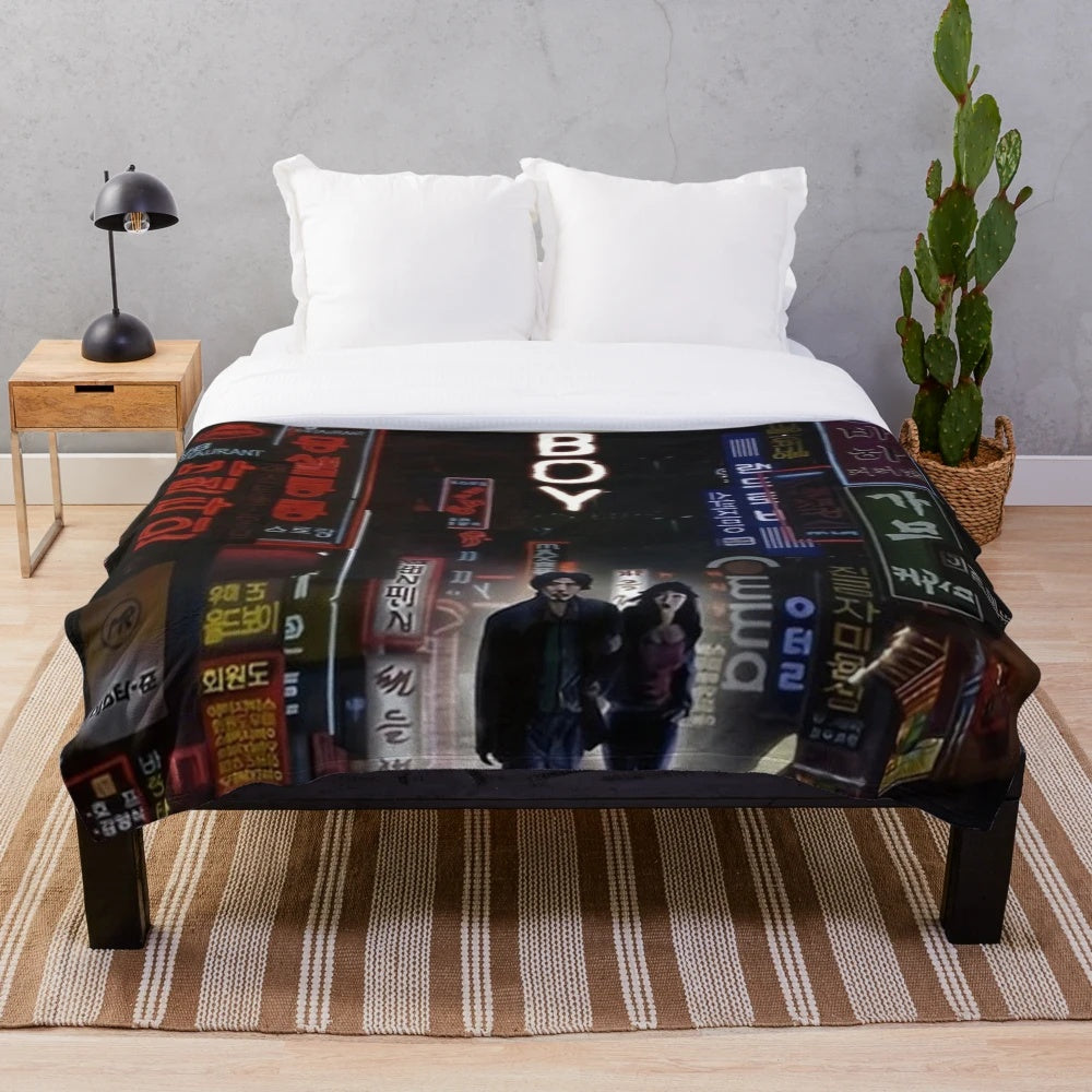 Vintage OLDBOY movie-inspired plush blanket