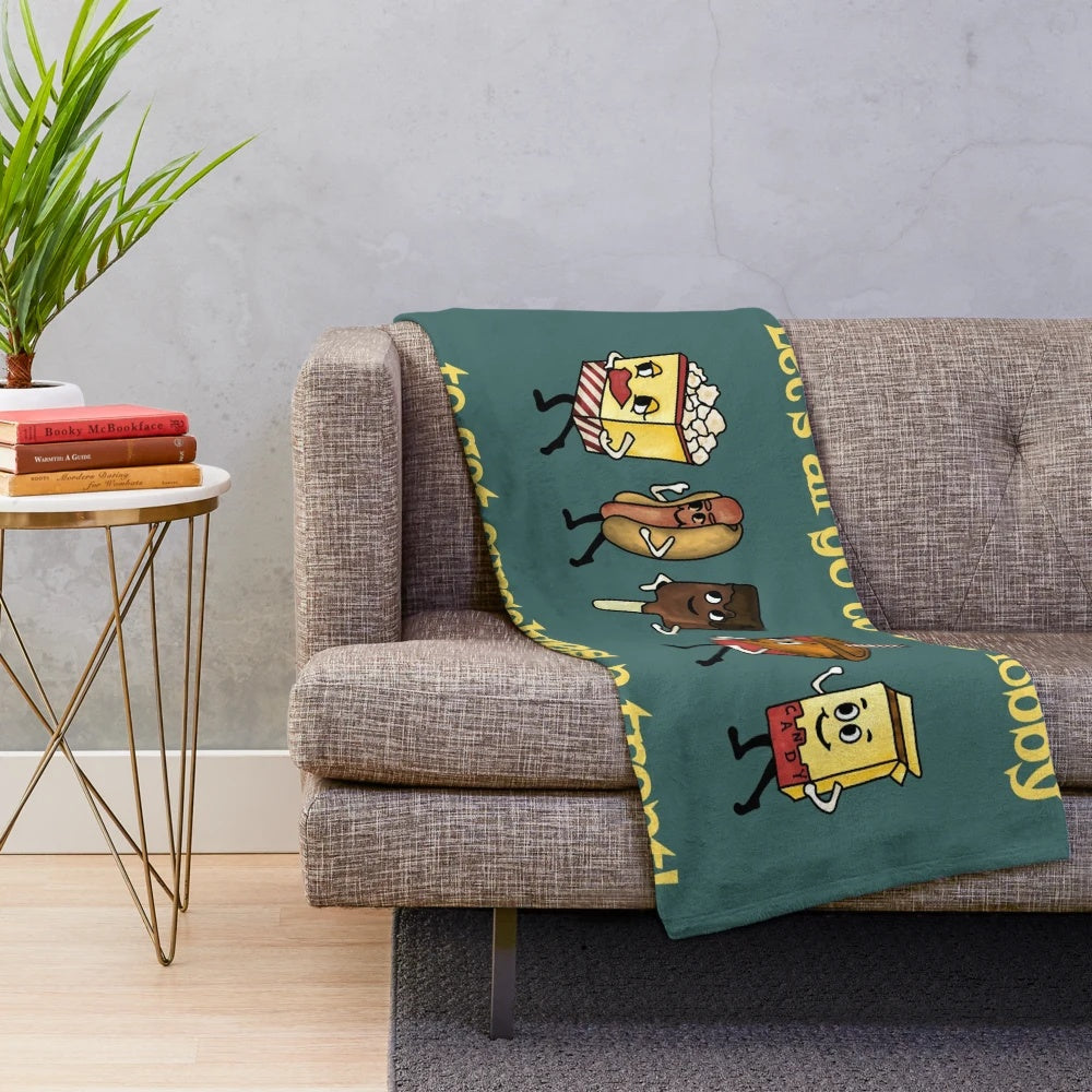 Vintage movie snacks plush blanket featuring classic cinema concession items