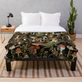 Vintage botanical plush blanket with mushroom and floral pattern