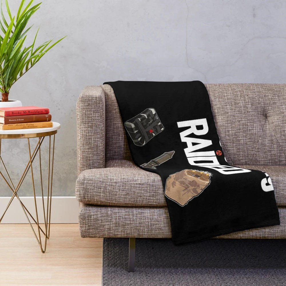 Vintage music-themed plush blanket featuring Rust video game elements