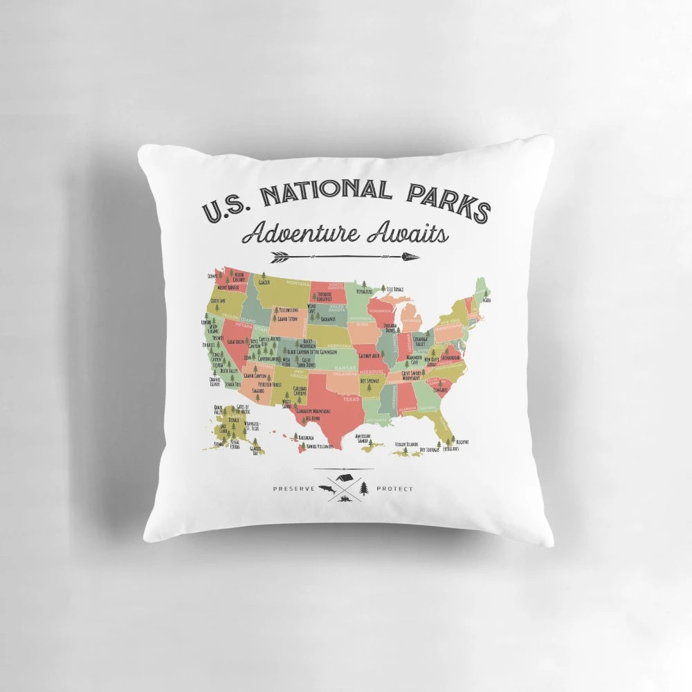 Vintage-inspired t-shirt featuring a map of all 63 United States national parks