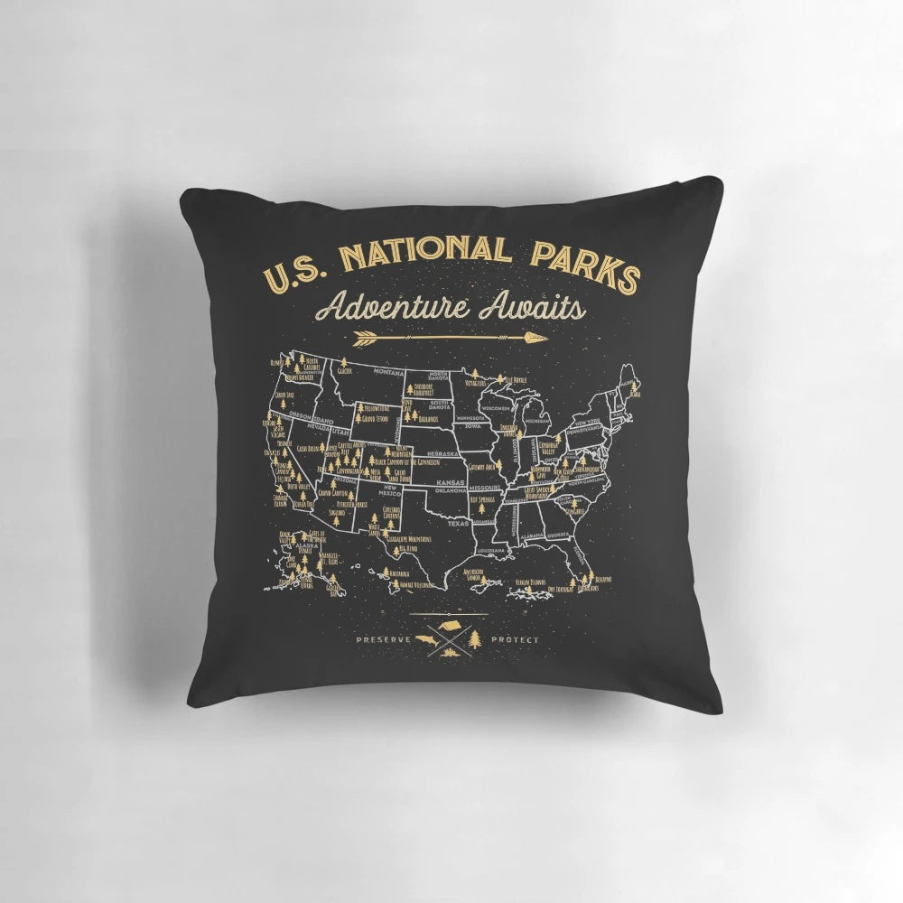 Vintage-style t-shirt featuring a map of all 63 United States national parks, perfect for outdoor enthusiasts, hikers, and nature lovers.
