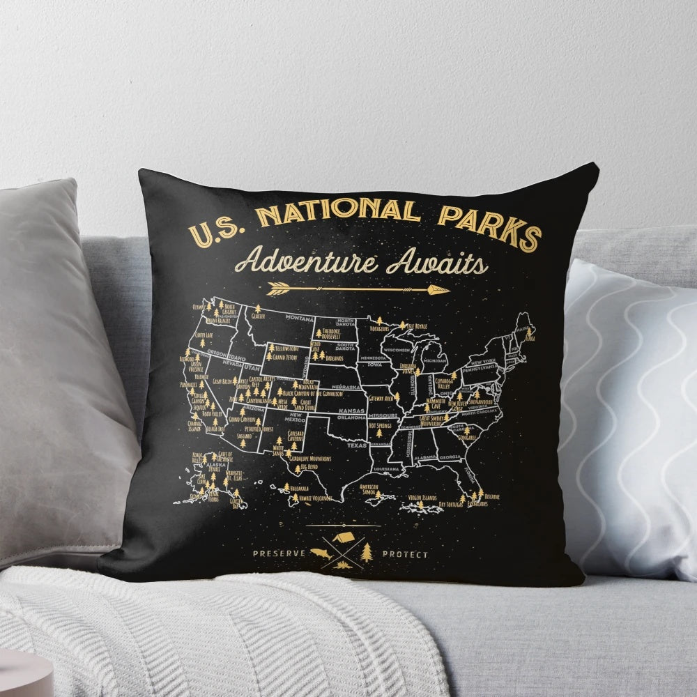 Vintage-style t-shirt featuring a map of all 63 United States national parks, perfect for outdoor enthusiasts, hikers, and nature lovers.