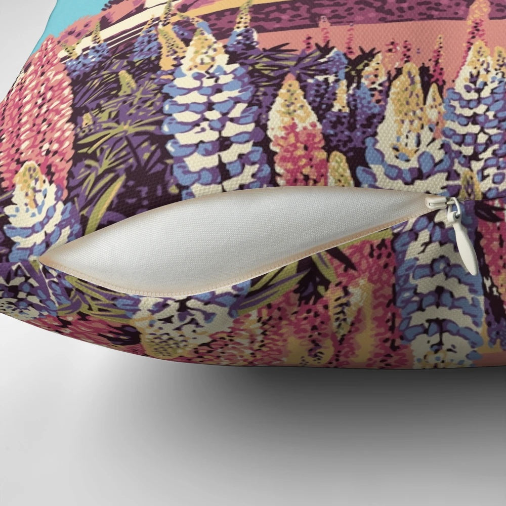 Vintage-inspired pillow featuring the iconic Church of the Good Shepherd in Tekapo, New Zealand