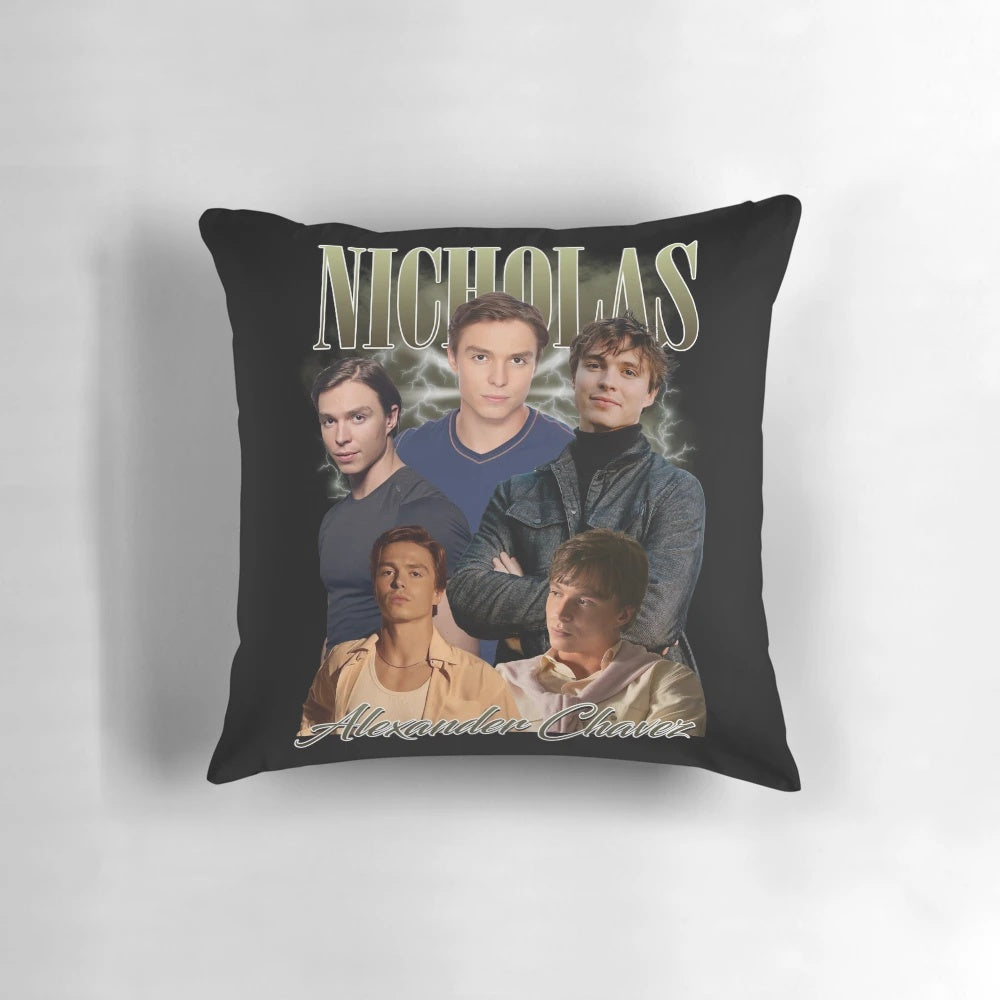 Vintage-inspired pillow featuring the iconic Nicholas Alexander Chavez design