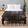 Plush blanket featuring an antique-style illustration of a giant octopus or kraken